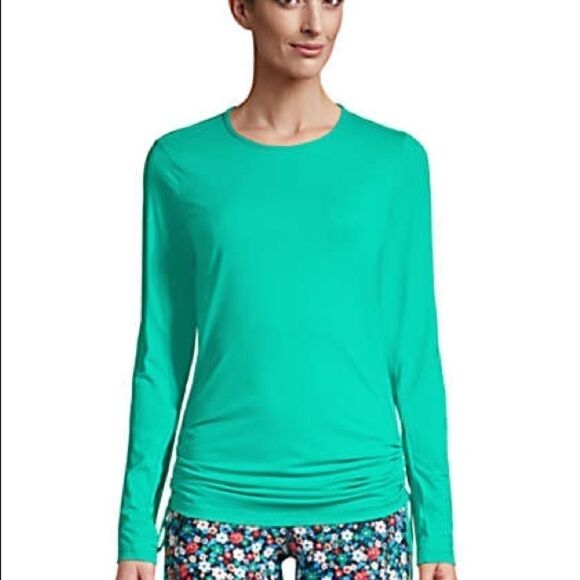 Land’s End Plus Regular Sizes Coverup Ruched Rashguard tunic Green Various - Picture 3 of 16